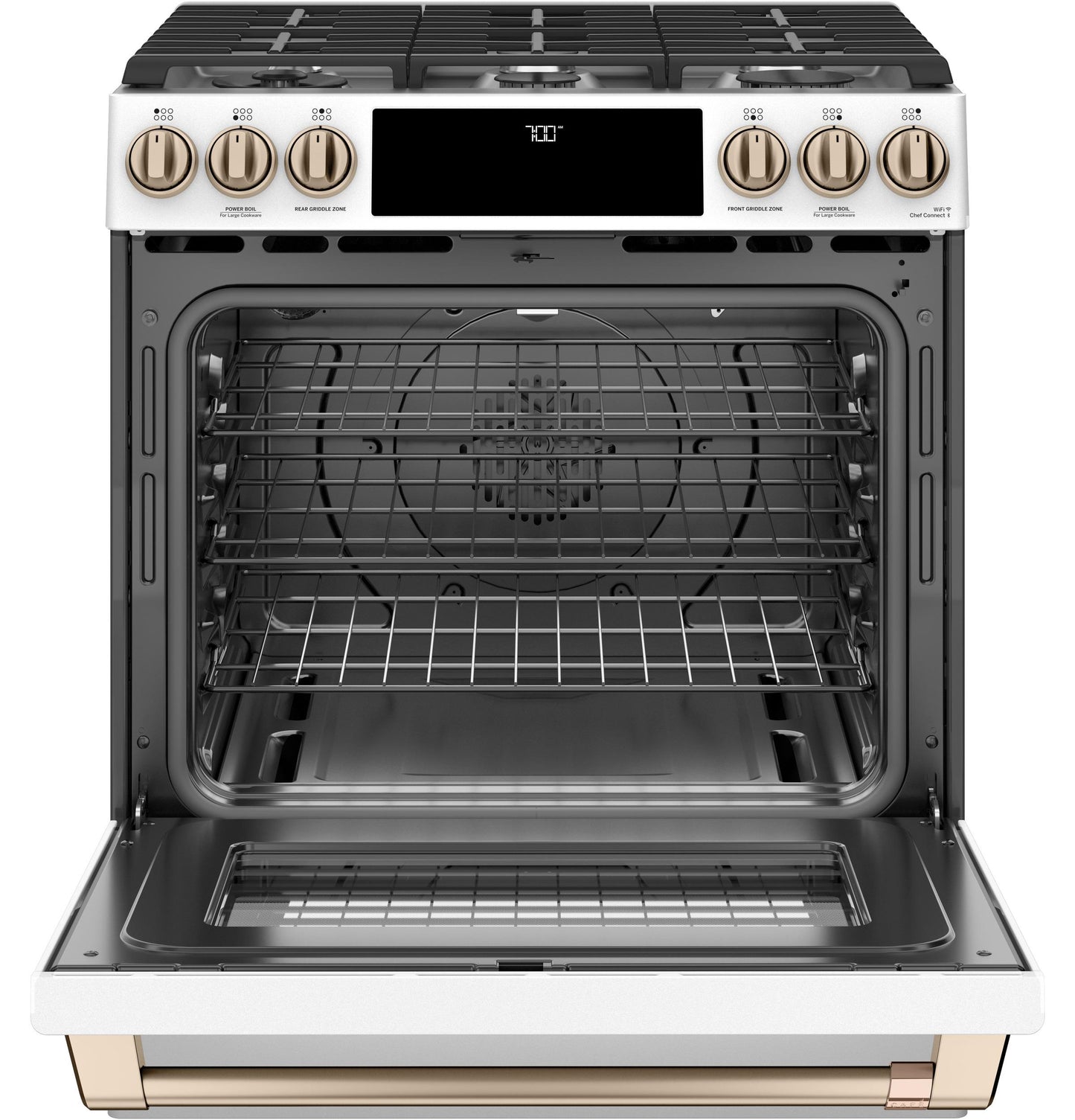 CAFE CGS700P4MW2 Cafe 30"" Slide-in Front Control Gas Oven With Convection Range
