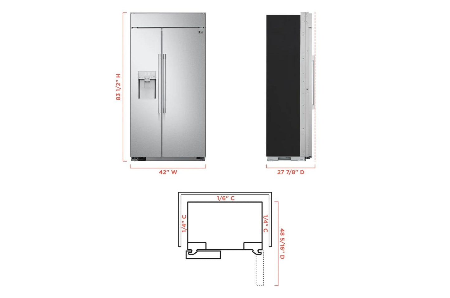 LG SRSXB2622S LG Studio 26 Cu. Ft. Smart Side-by-side Built-in Refrigerator With ...