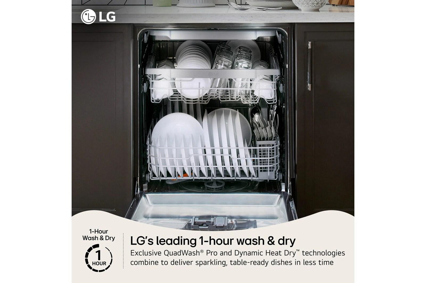 LG LDNTM545S Smart Flushfit Top Control Dishwasher With 1-hour Wash & Dry, Q...
