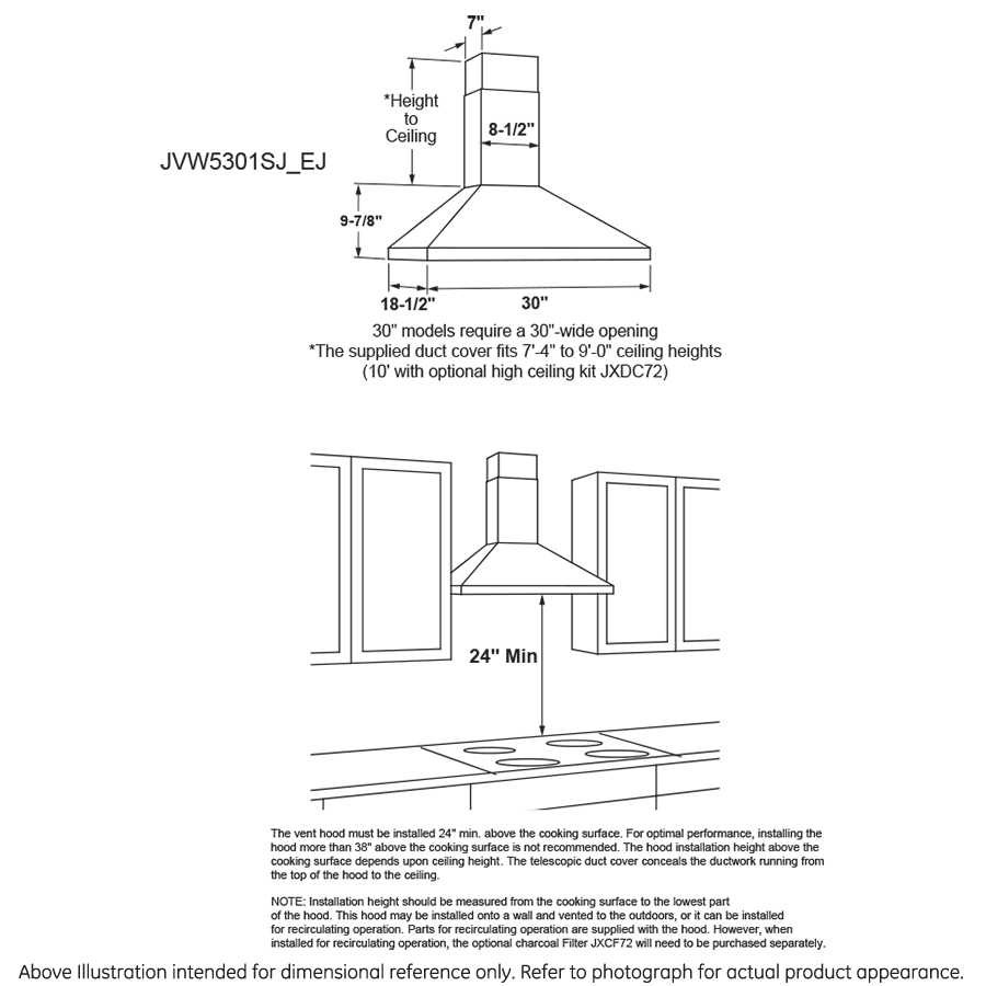 GE APPLIANCES JVW5301BJTS Ge 30"" Wall-mount Pyramid Chimney Hood