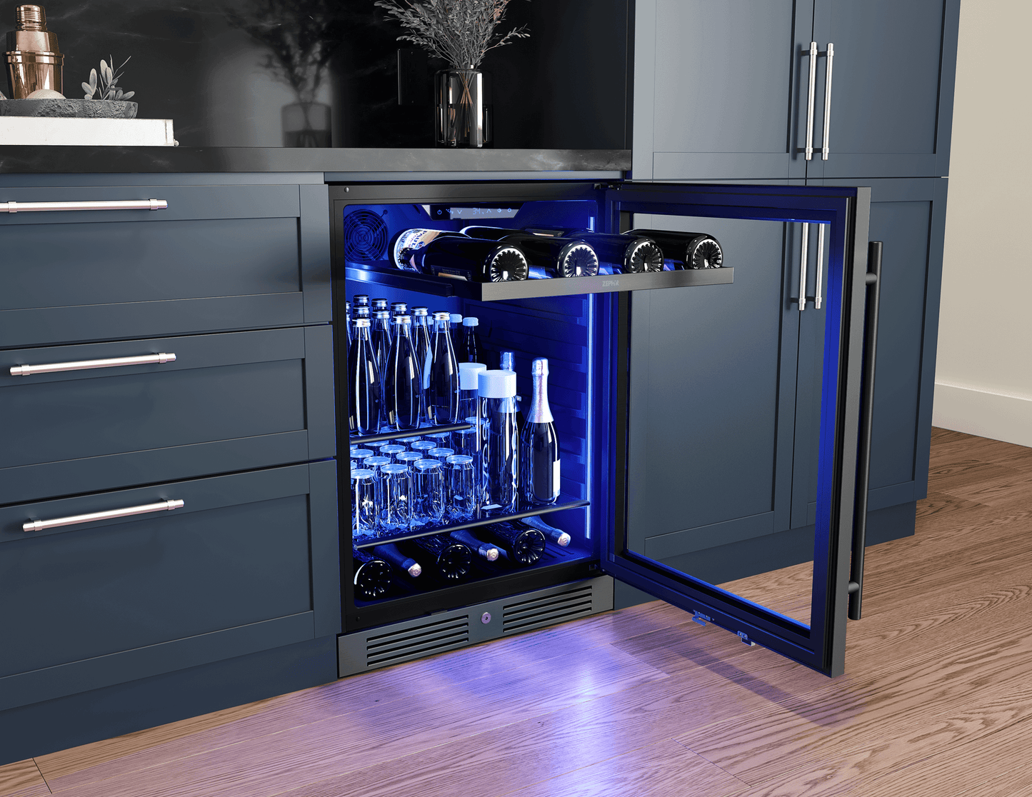 ZEPHYR PRB24C01CBSG Zephyr 24"" Black Stainless Single Zone Beverage Cooler