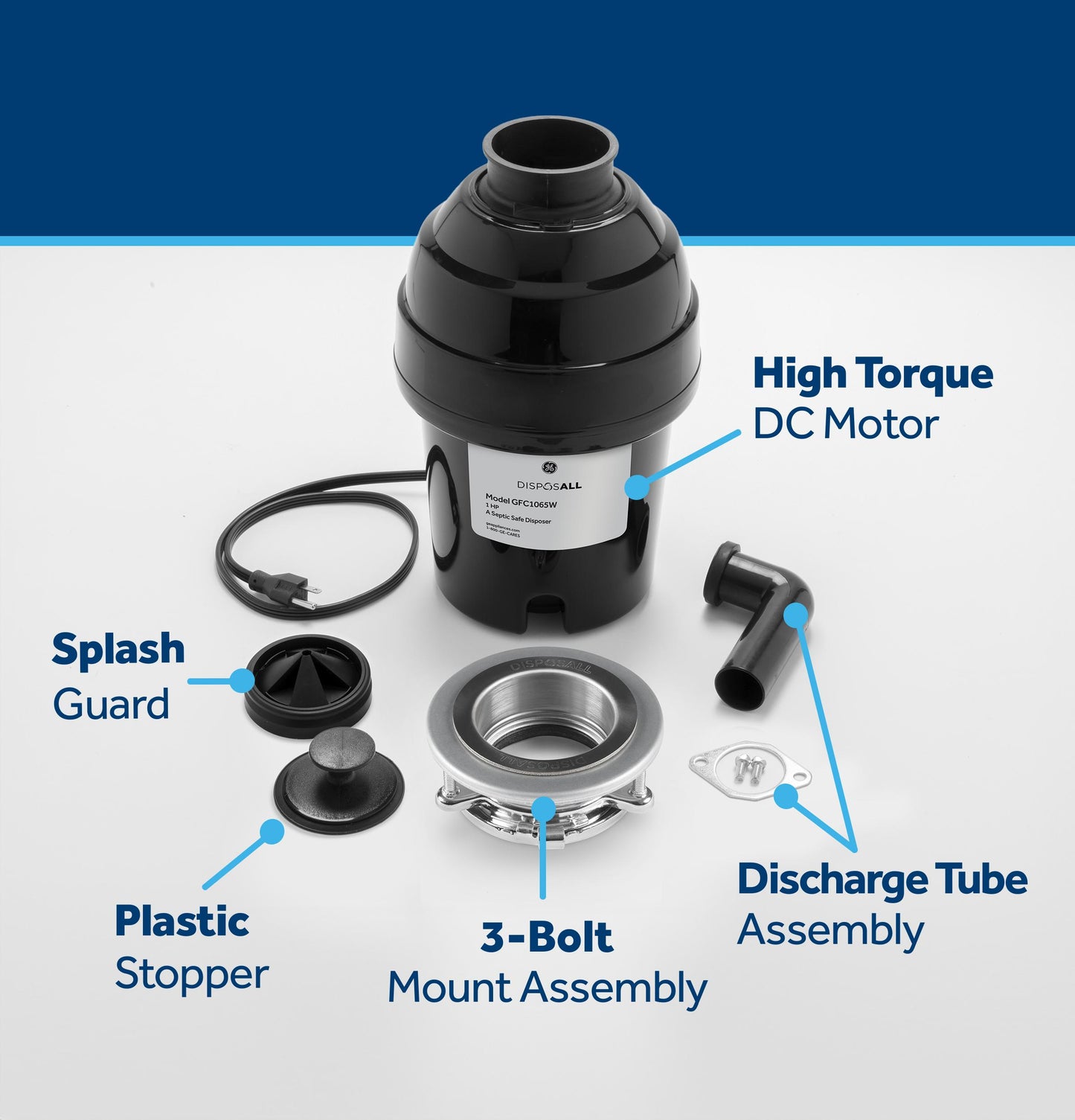 GE APPLIANCES GFC1065W GE Disposall 1 HP Continuous Feed Garbage Disposer - Corded