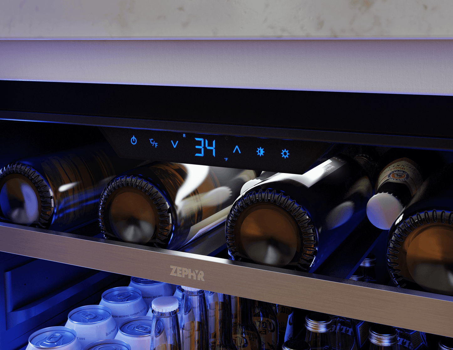 ZEPHYR PRPB24C01CG Presrv Pro Beverage Cooler, 24in Under Cabinet, Ss+glass, Reverse D...