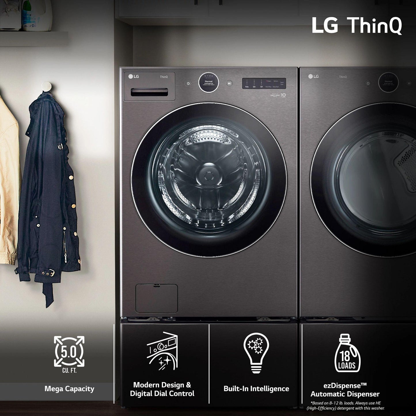 LG WM6700HBA 5.0 Cu. Ft. MEGA Capacity Smart Wi-fi Enabled Front Load Washer WIT...