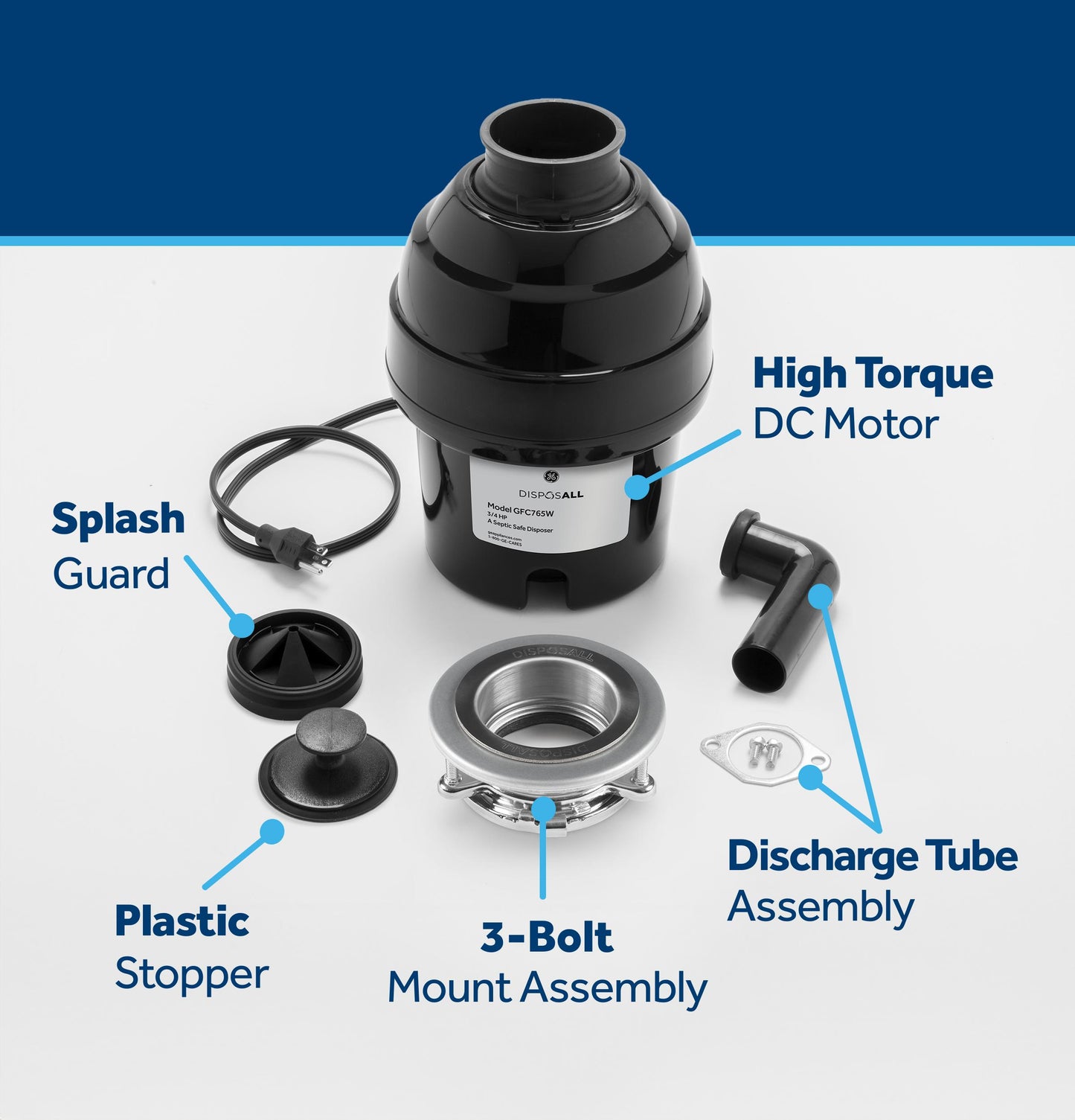 GE APPLIANCES GFC765W GE Disposall 3/4 HP Continuous Feed Garbage Disposer - Corded