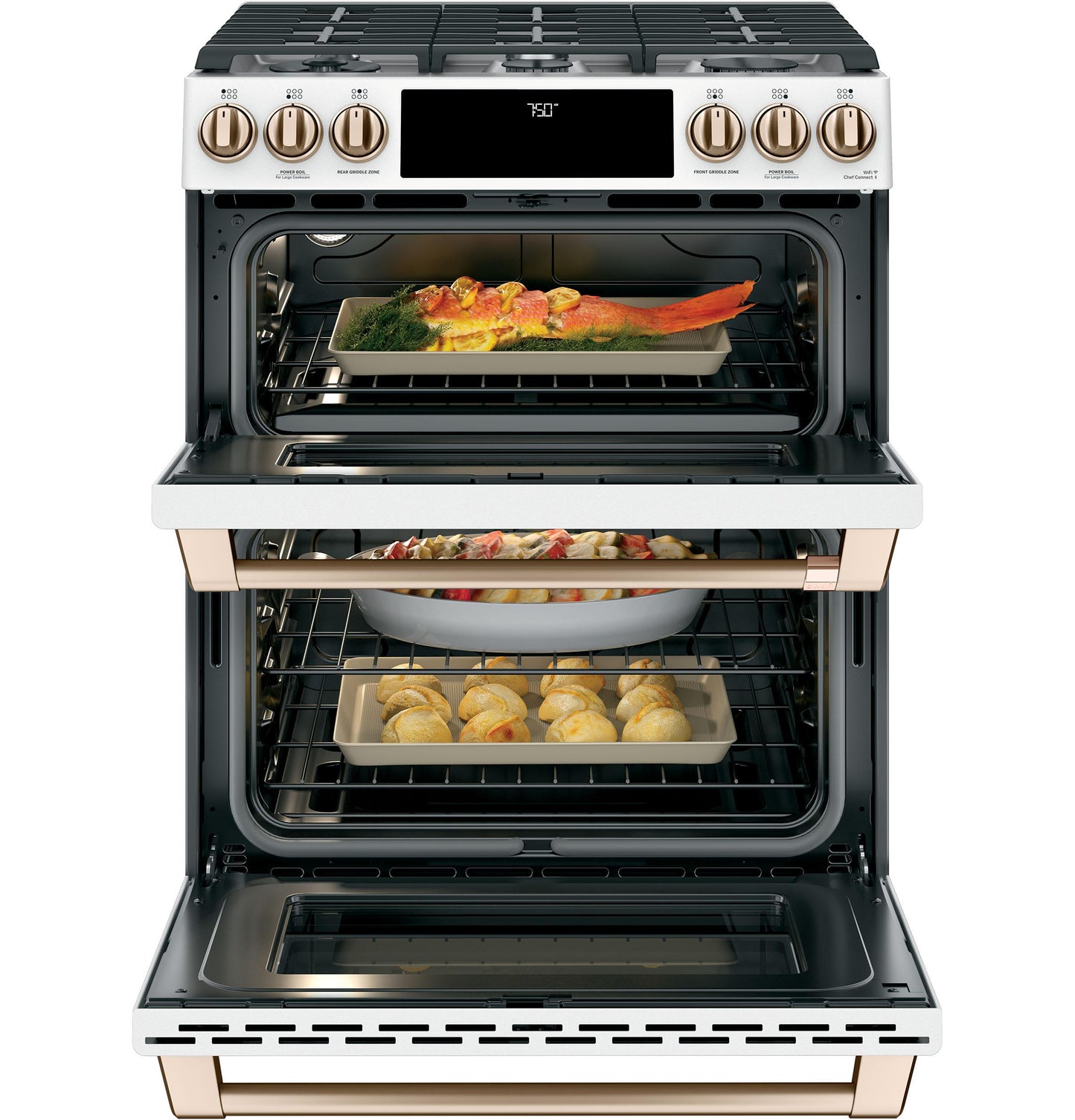 CAFE CGS750P4MW2 Cafe 30"" Slide-in Front Control Gas Double Oven With CONVECTI...