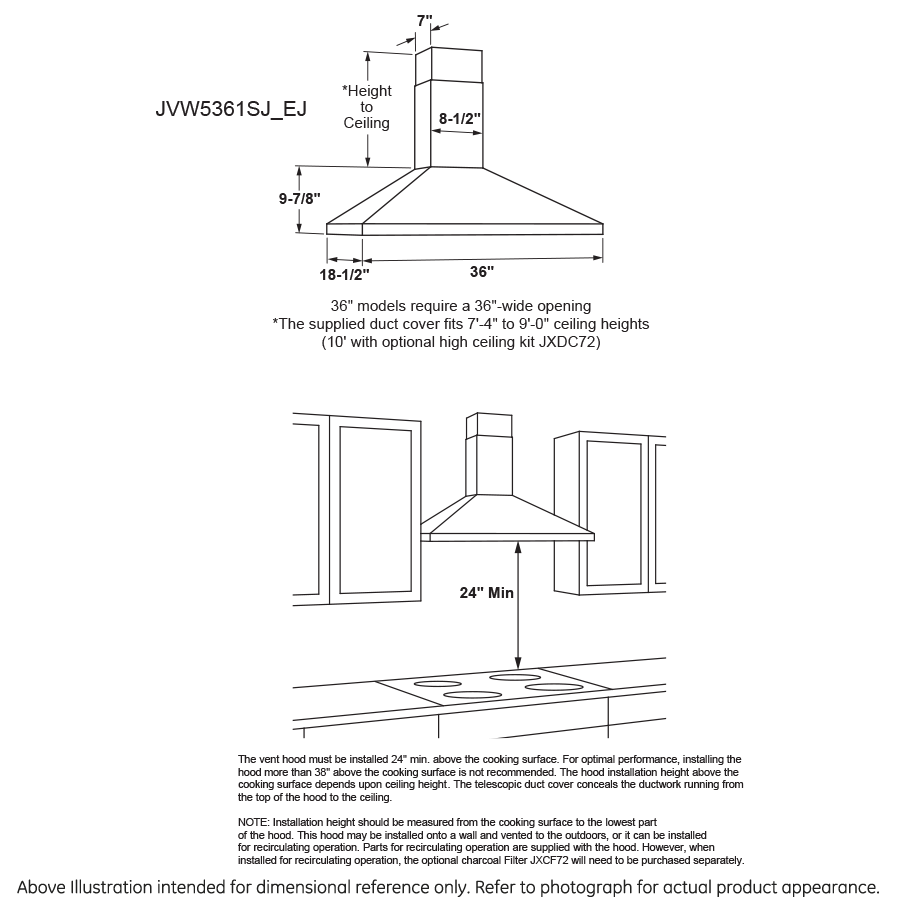 GE APPLIANCES JVW5361FJDS Ge 36"" Wall-mount Pyramid Chimney Hood
