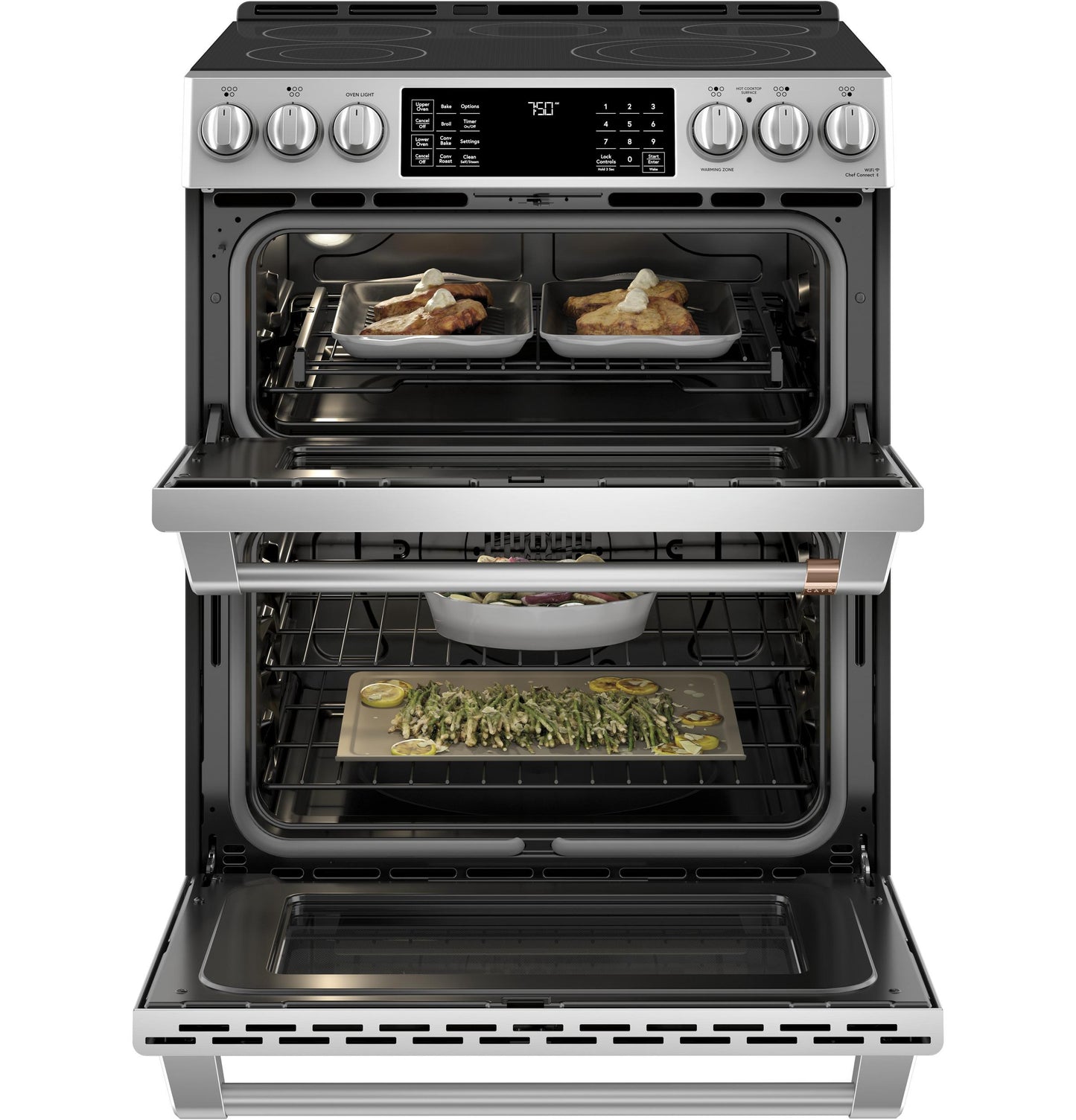 CAFE CES750P2MS1 Cafe 30"" Slide-in Front Control Radiant and Convection DOUBLE...