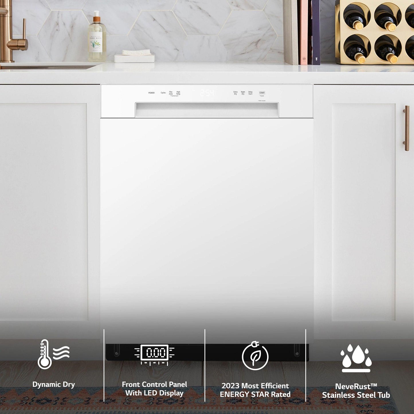 LG LDFC2423W Front Control Dishwasher With Lodecibel Operation and Dynamic Dry