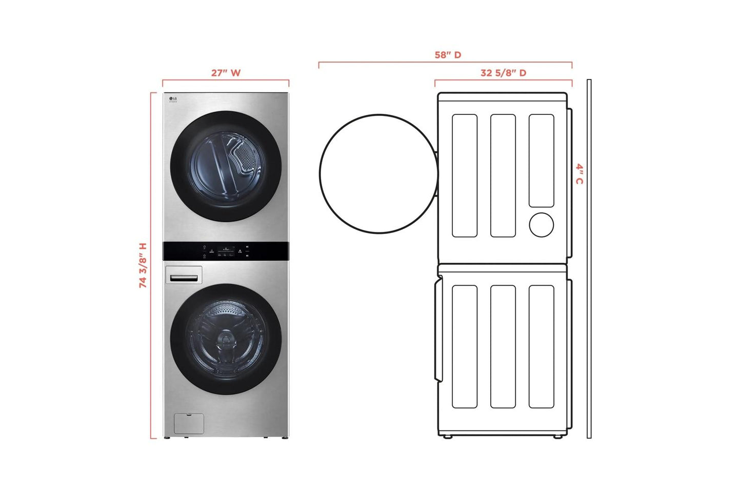 LG SWWG50N3 LG Studio Washtower Smart Front Load 5.0 Cu. Ft. Washer and 7.4...