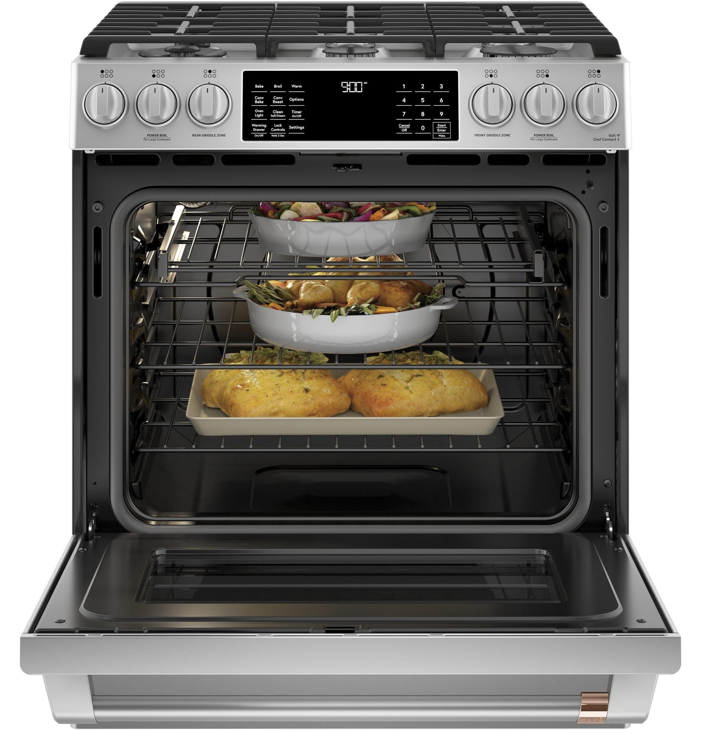 CAFE C2S900P2MS1 Cafe 30"" Slide-in Front Control Dual-fuel Convection Range WI...
