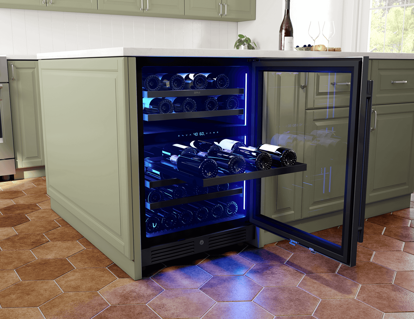 ZEPHYR PRW24C02CBSG Zephyr 24"" Black Stainless Dual Zone Wine Cooler