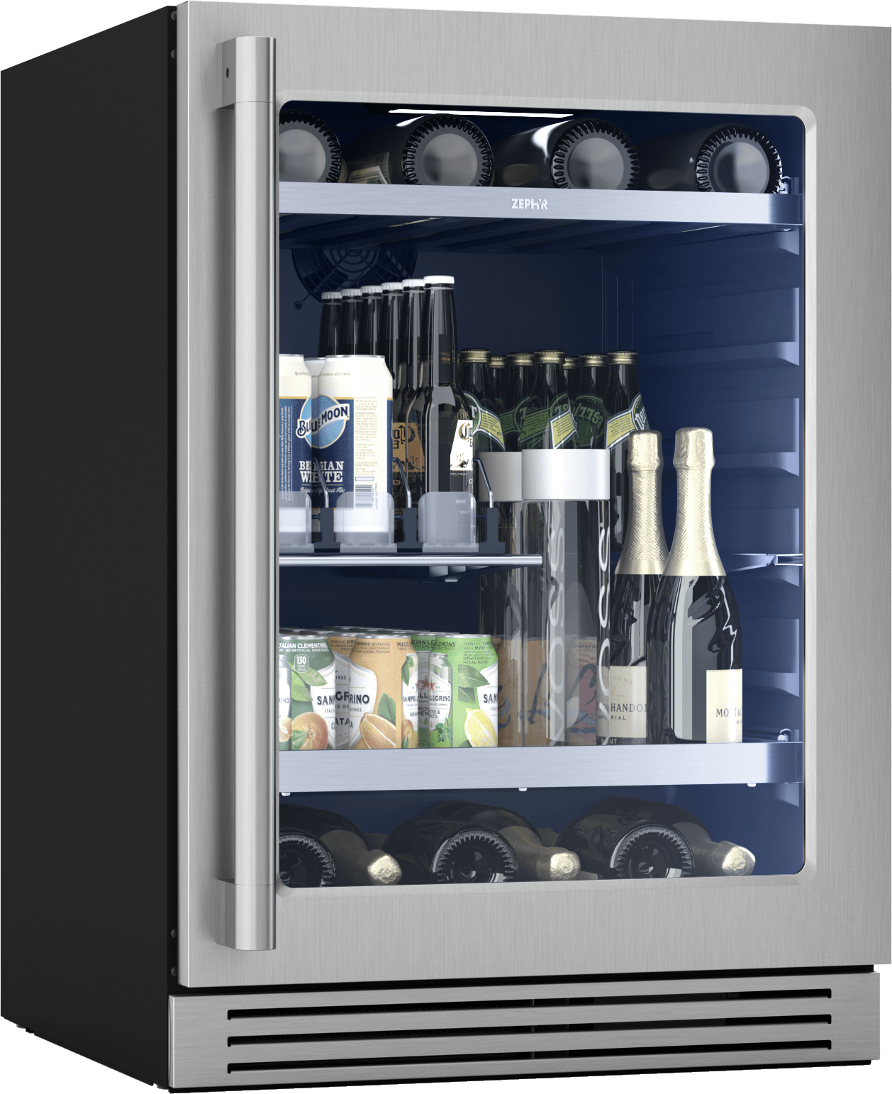 ZEPHYR PRPB24C01CG Presrv Pro Beverage Cooler, 24in Under Cabinet, Ss+glass, Reverse D...