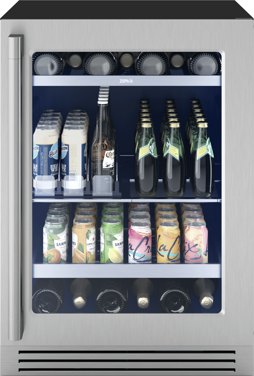 ZEPHYR PRPB24C01CG Presrv Pro Beverage Cooler, 24in Under Cabinet, Ss+glass, Reverse D...