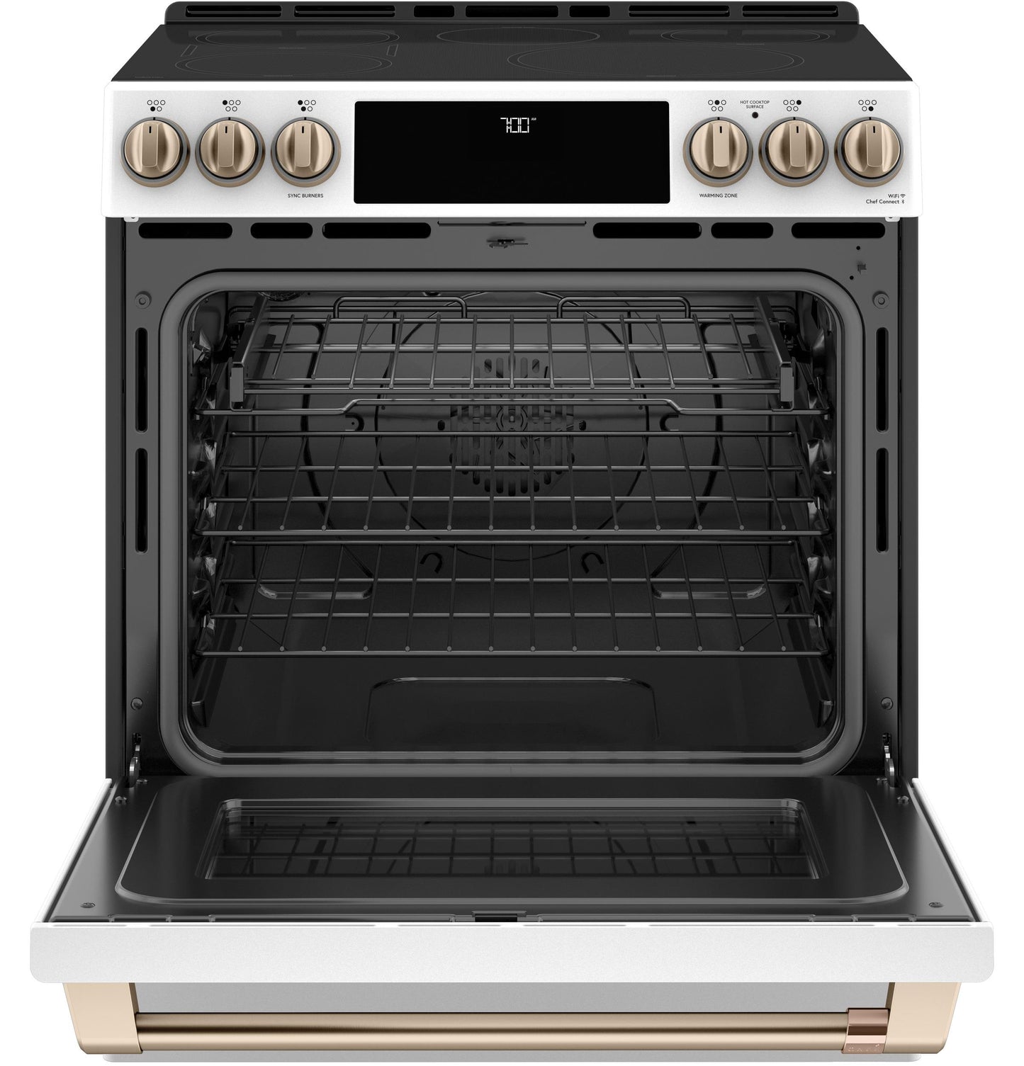 CAFE CES700P4MW2 Cafe 30"" Slide-in Front Control Radiant and Convection Range