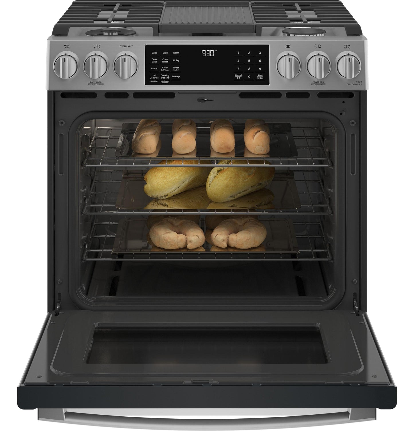 GE APPLIANCES PGS930YPFS GE Profile 30"" Smart Slide-in Front-control Gas Fingerprint RES...