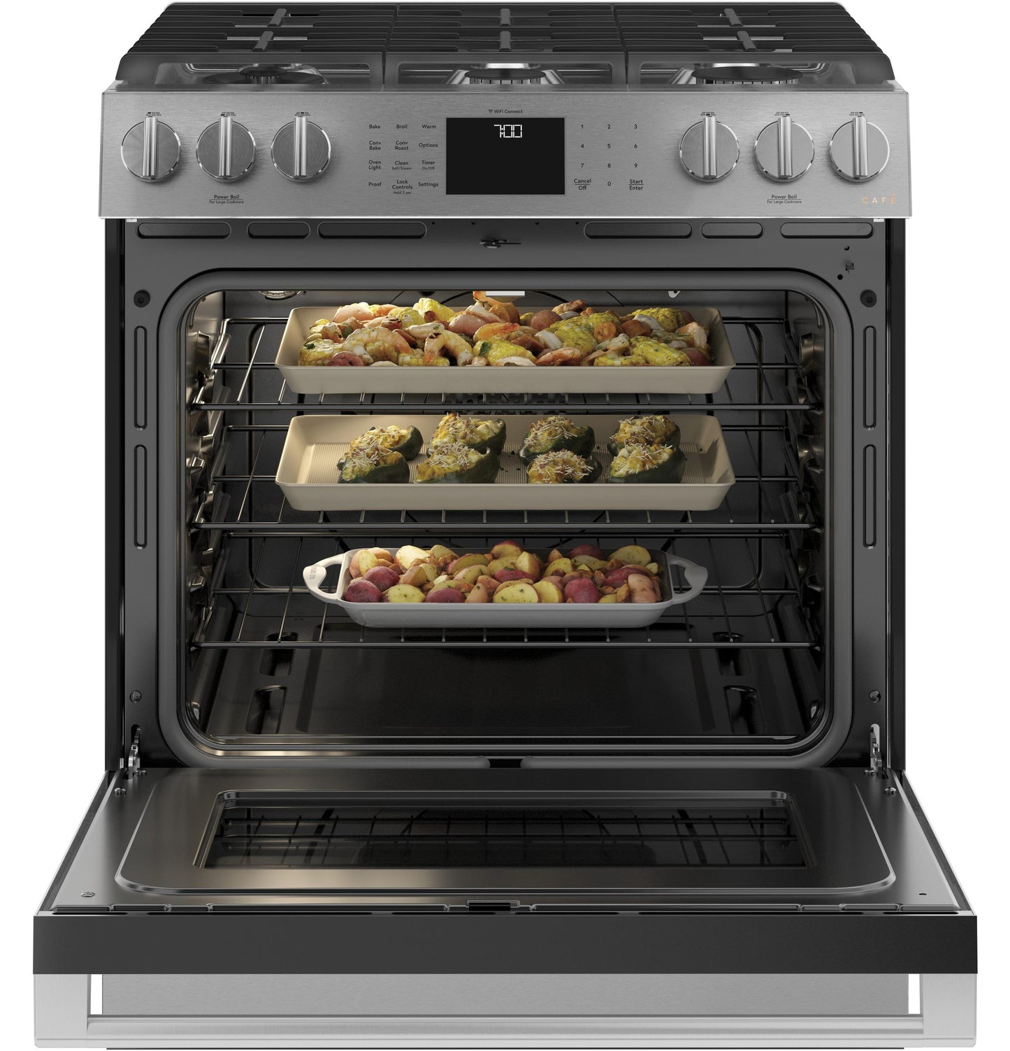 CAFE CGS700M2NS5 Cafe 30"" Smart Slide-in, Front-control, Gas Range With CONVEC...
