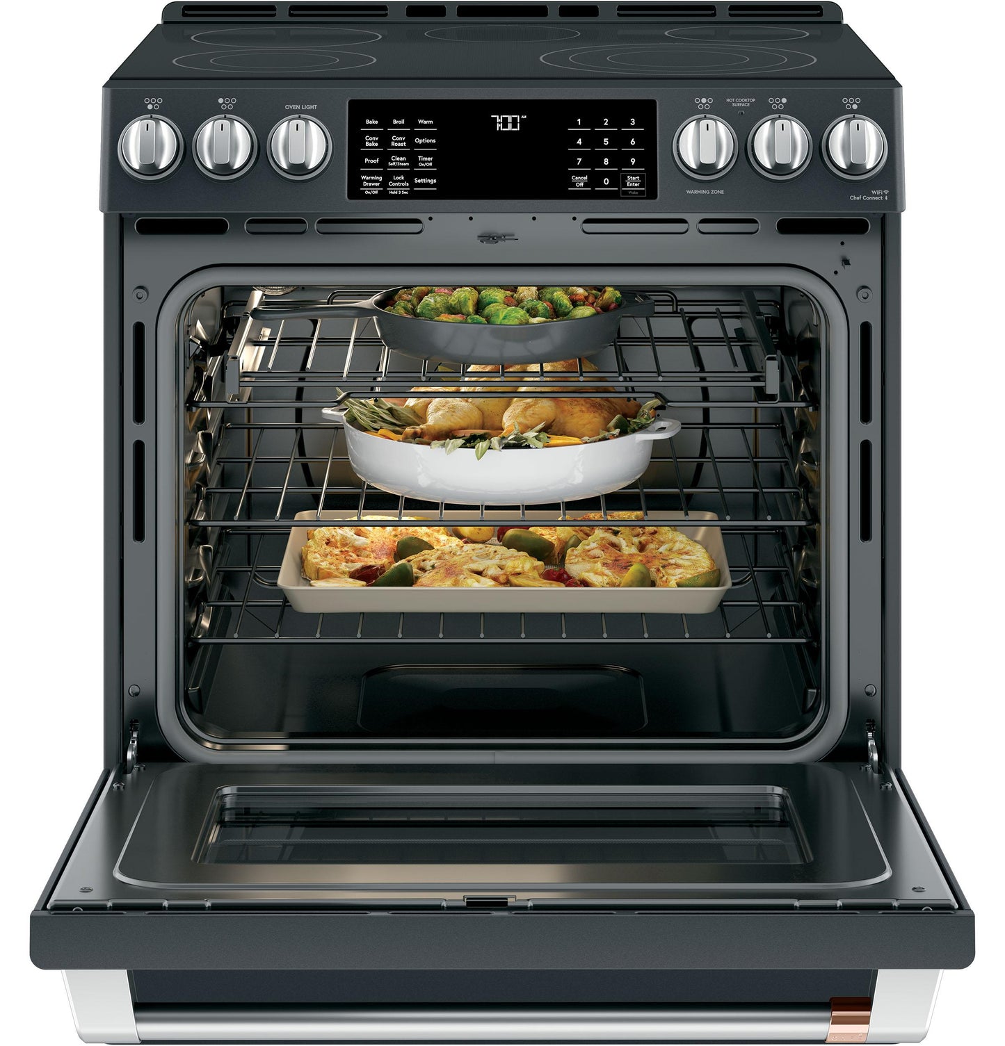 CAFE CES700P3MD1 Cafe 30"" Slide-in Front Control Radiant and Convection Range ...
