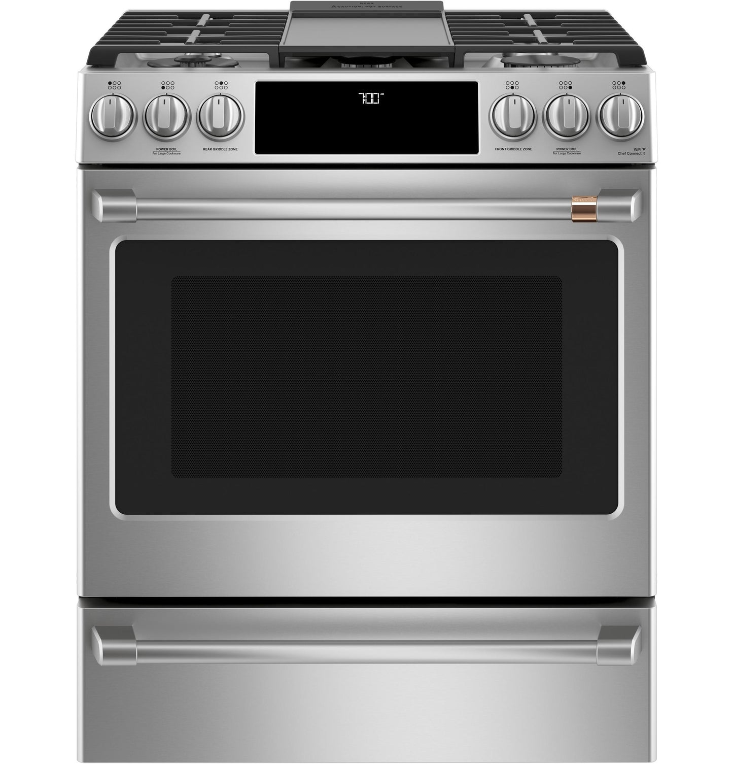 CAFE CGS700P2MS1 Cafe 30"" Slide-in Front Control Gas Oven With Convection Range