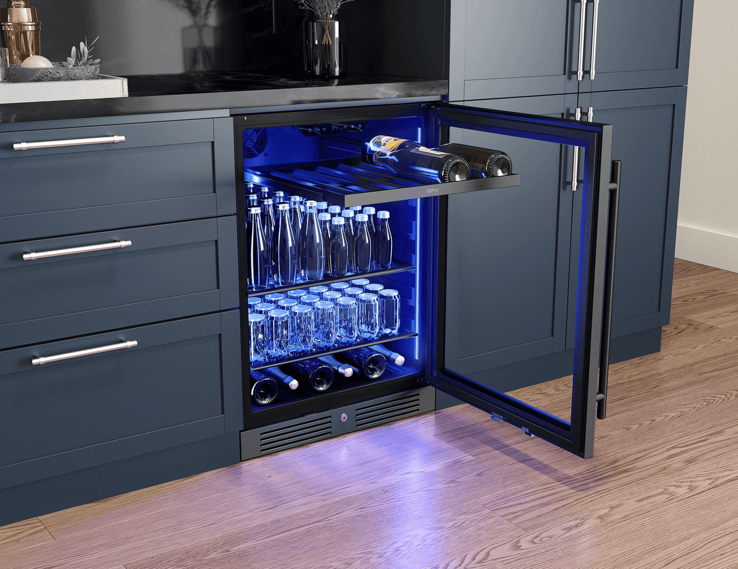 ZEPHYR PRB24C01CBSG Zephyr 24"" Black Stainless Single Zone Beverage Cooler