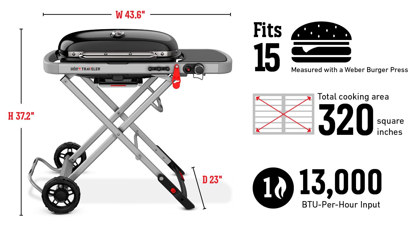 WEBER 9013001 Weber Traveler Portable Gas Grill Stealth Edition