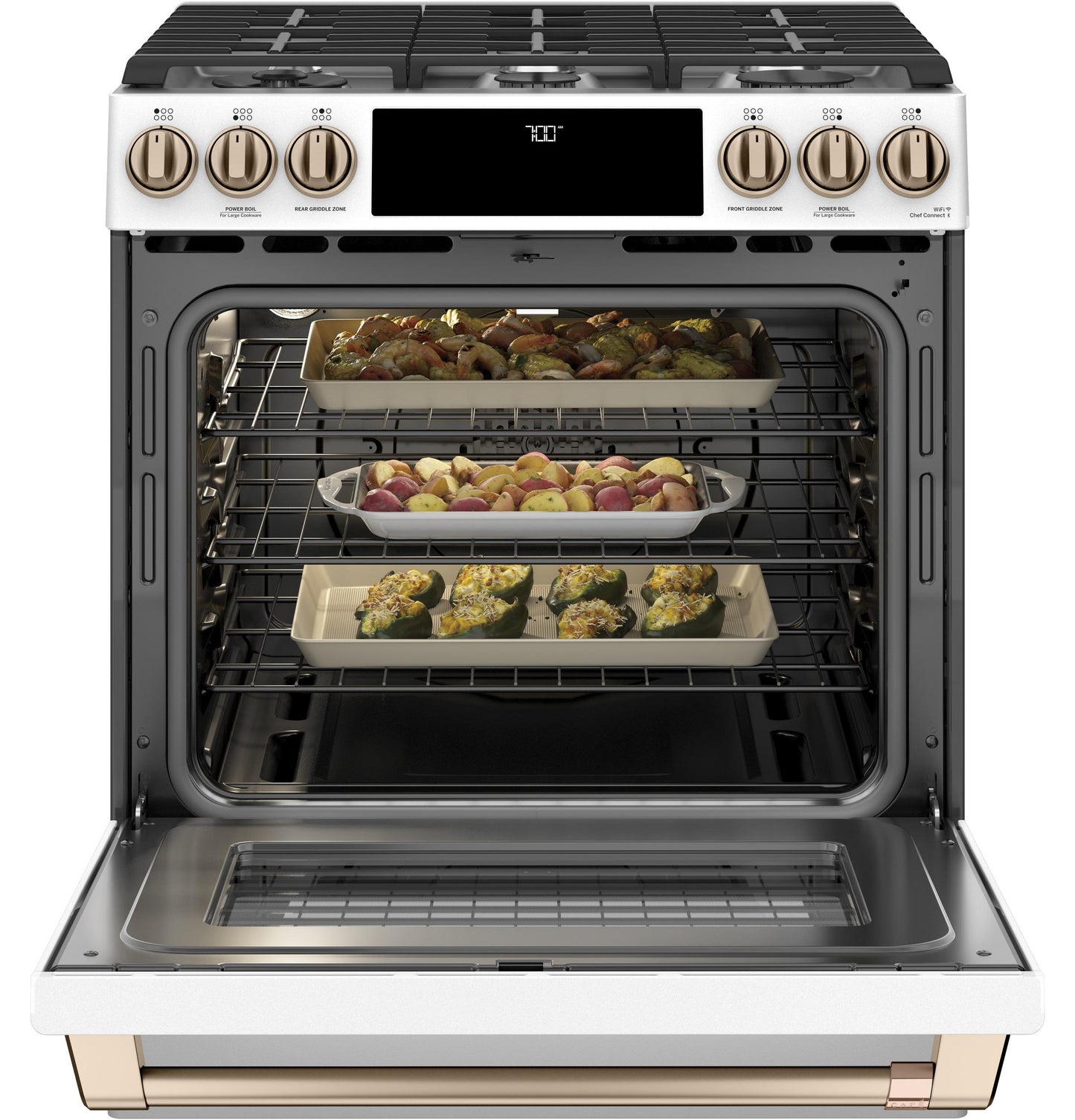 CAFE CGS700P4MW2 Cafe 30"" Slide-in Front Control Gas Oven With Convection Range