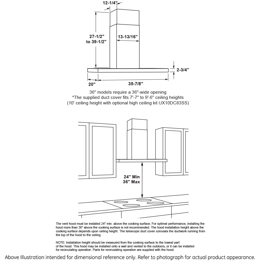 GE APPLIANCES UVW8361SLSS GE Appliances 36"" Designer Wall Mount Hood W/ Dimmable LED Lighting
