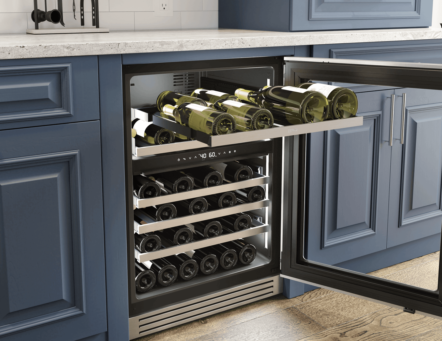 ZEPHYR PRPW24C02CG Presrv Pro Wine Cooler, 24in Under Cabinet, Ss+glass, Reverse Door, ...