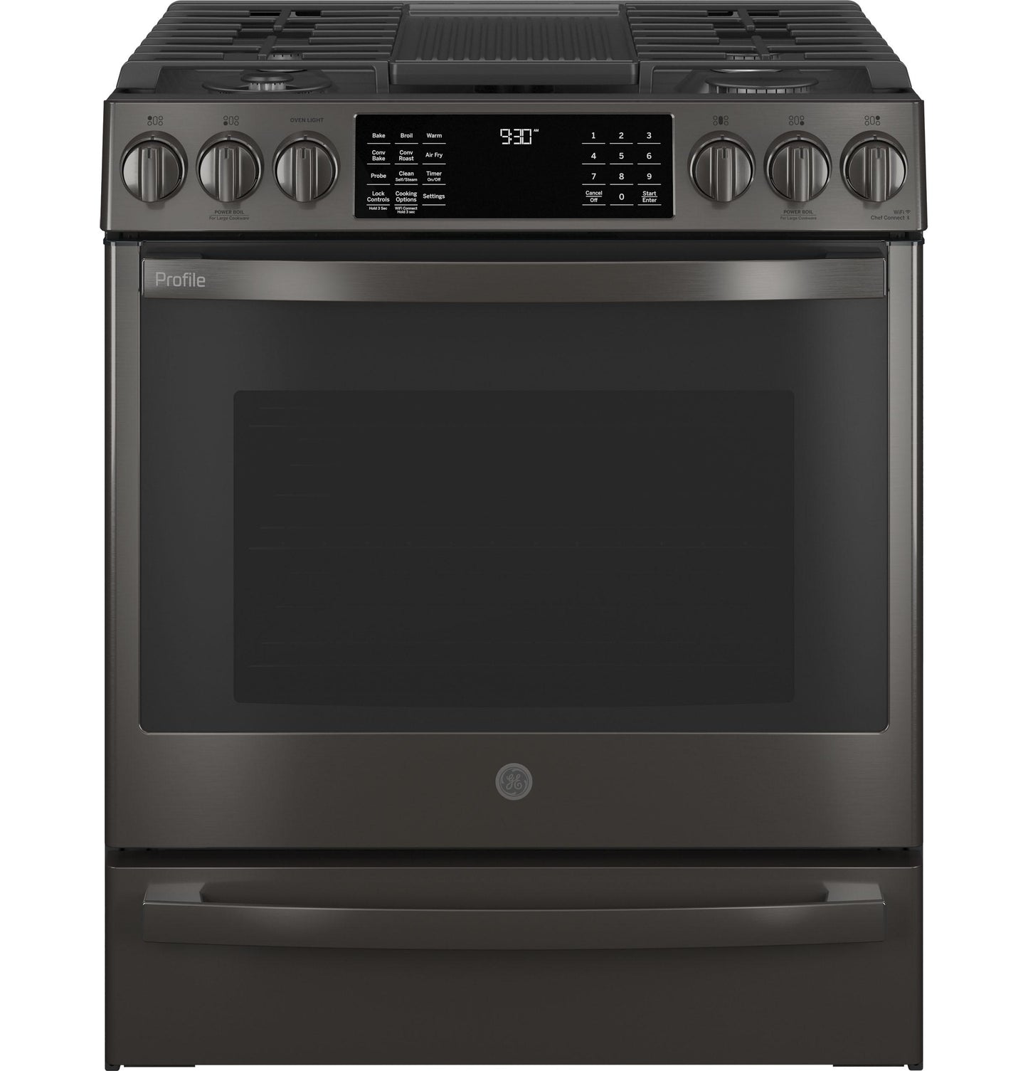 GE APPLIANCES PGS930BPTS GE Profile 30"" Smart Slide-in Front-control Gas Range With Air Fry