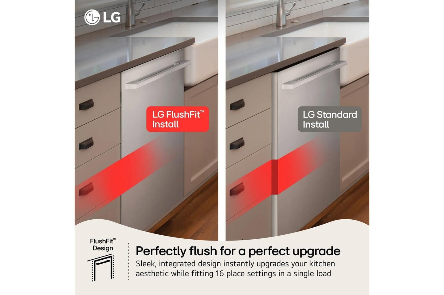 LG LDNTM545S Smart Flushfit Top Control Dishwasher With 1-hour Wash & Dry, Q...