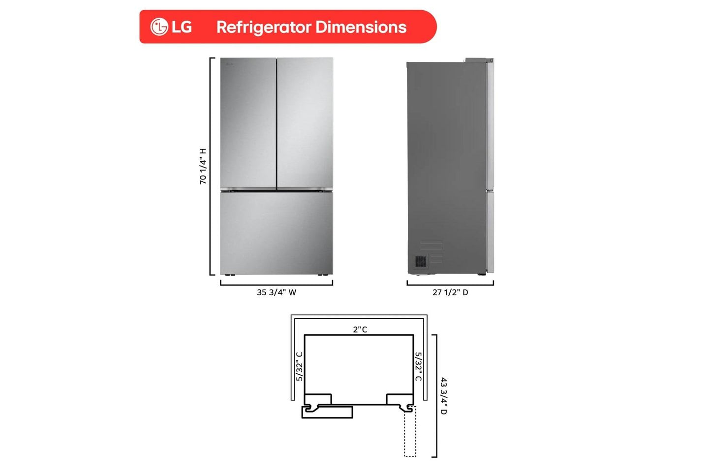 LG LF25Z6211S 25 Cu. Ft. Counter-depth Max With Zero Clearance 3-door FRE...