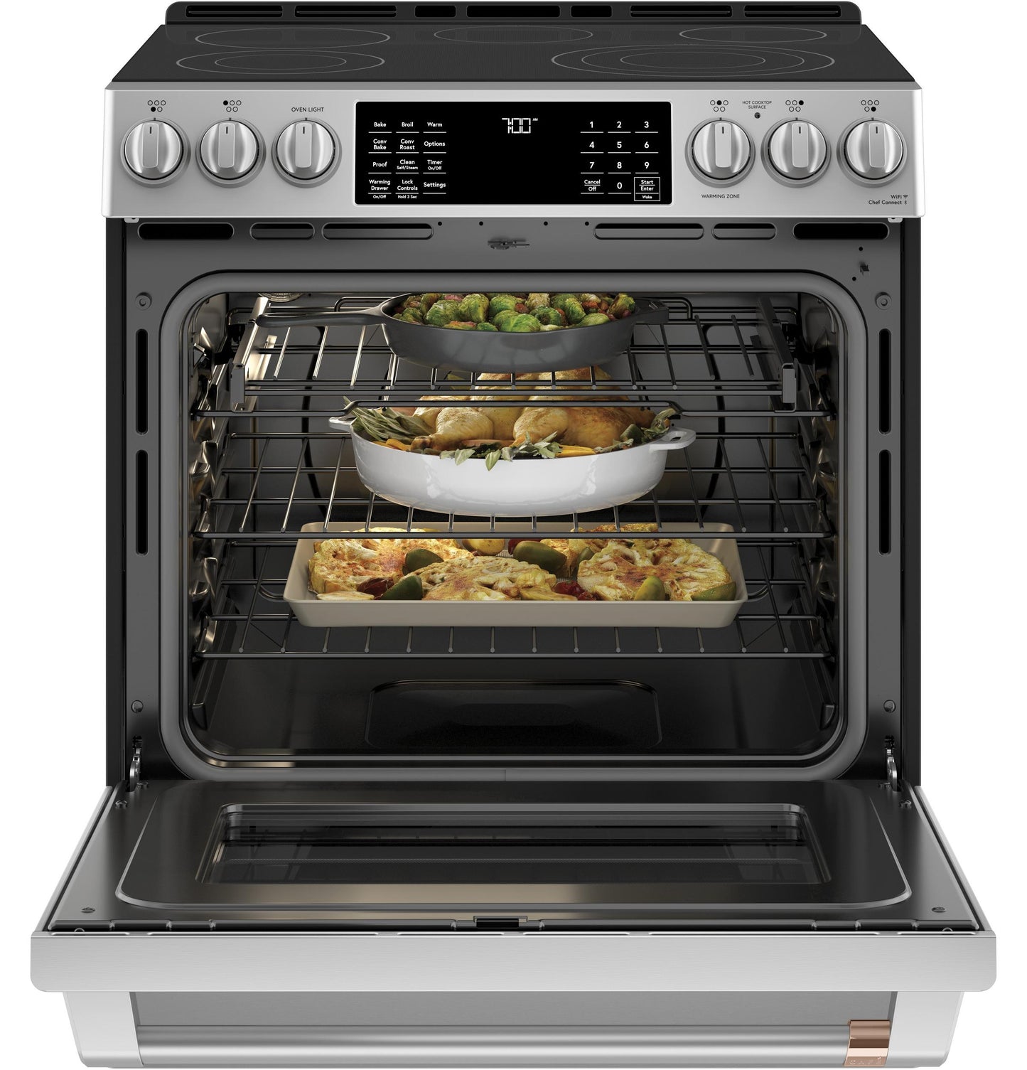 CAFE CES700P2MS1 Cafe 30"" Slide-in Front Control Radiant and Convection Range ...