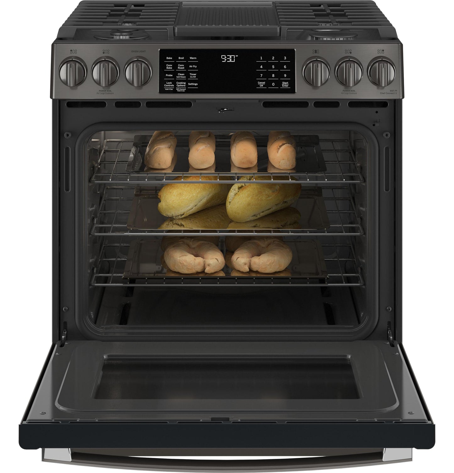 GE APPLIANCES PGS930BPTS GE Profile 30"" Smart Slide-in Front-control Gas Range With Air Fry