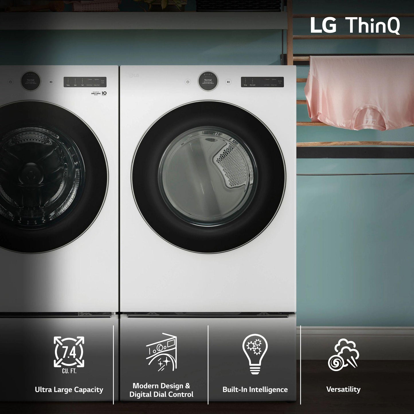 LG DLGX5501W 7.4 Cu. Ft. Ultra Large Capacity Smart Front Load Gas Energy Star D...