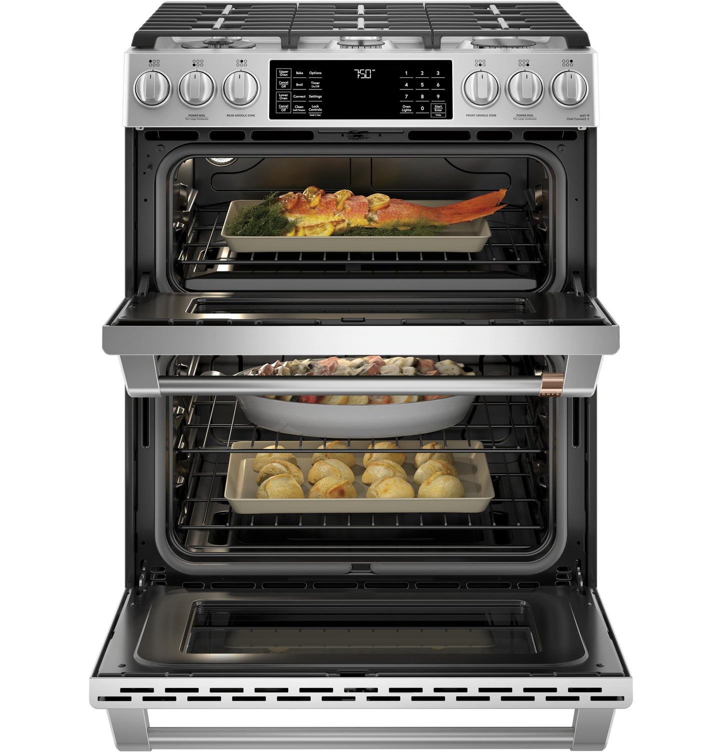 CAFE CGS750P2MS1 Cafe 30"" Slide-in Front Control Gas Double Oven With CONVECTI...