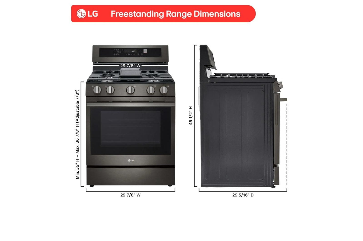 LG LRGN6325Z 6.3 Cu. Ft. Smart Wi-fi Enabled Probake Convection Gas Range WIT...