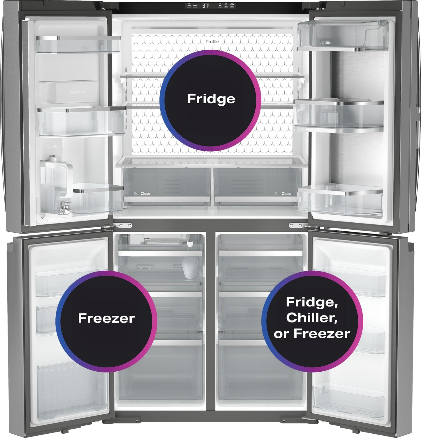 GE APPLIANCES PHD23BYWFS GE Profile Energy Star 22.9 Cu. Ft. Counter-depth Quad-door ...