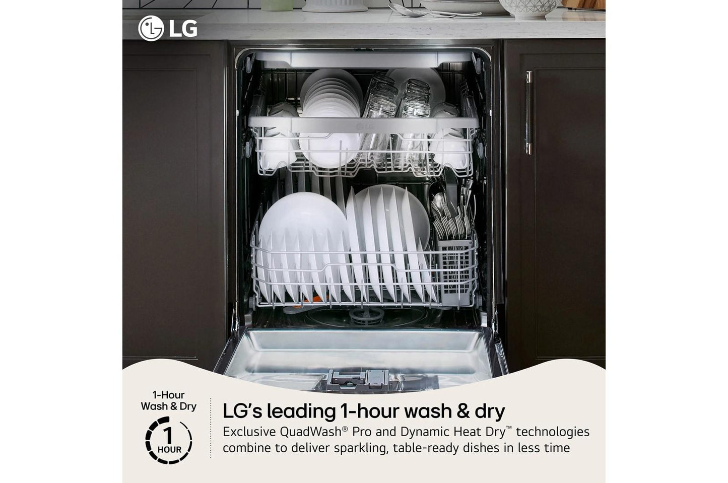 LG LDNTH753D Smart Flushfit Top Control Dishwasher With 1-hour Wash & Dry, Q...