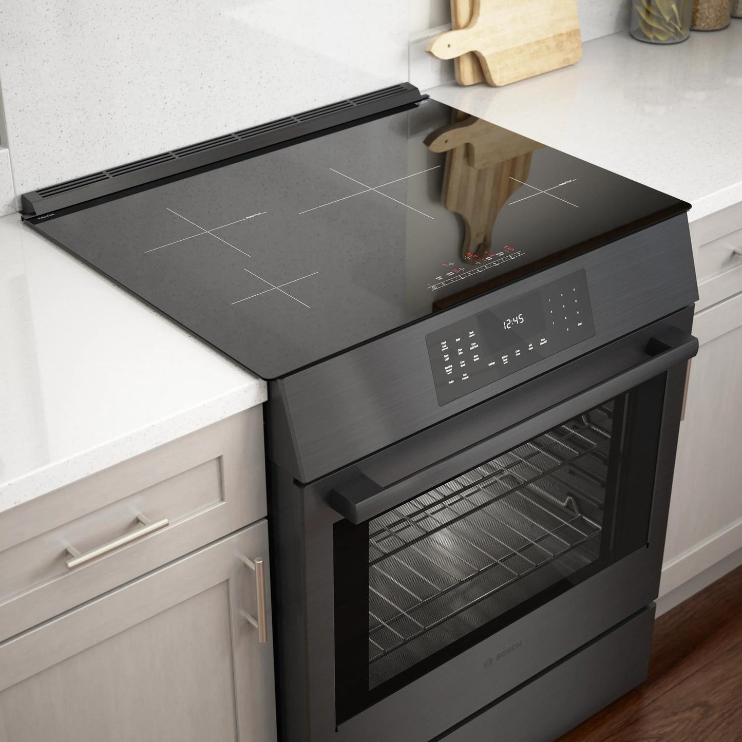 BOSCH HII8047U 800 Series Induction Slide-in Range 30'' Black Stainless Steel HII8...