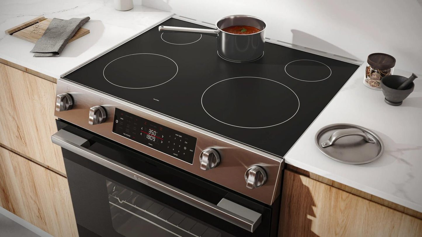 BOSCH HEF1050MU Bosch 100 Series Electric Freestanding Range 30"" Stainless Steel