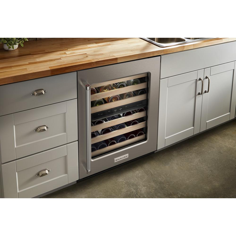 KITCHENAID KUWR214KSB 24"" Undercounter Wine Cellar With Glass Door and Wood-front Racks -...