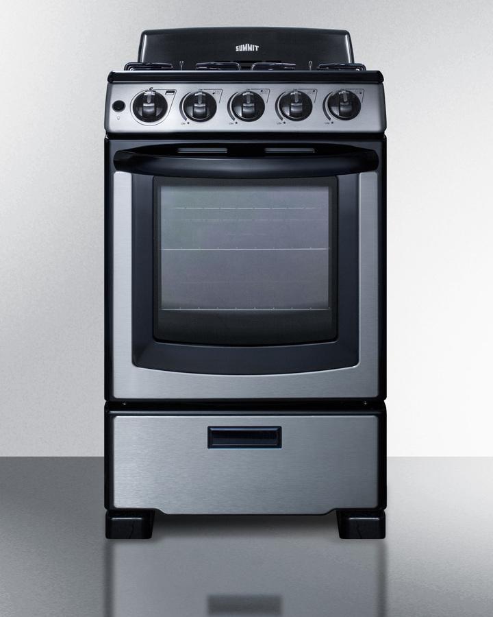 SUMMIT PRO201SS 20"" Wide Gas Range In Stainless Steel With Electronic Ignition, OVE...