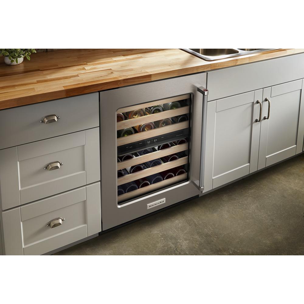KITCHENAID KUWL214KSB 24"" Undercounter Wine Cellar With Glass Door and Wood-front Racks -...