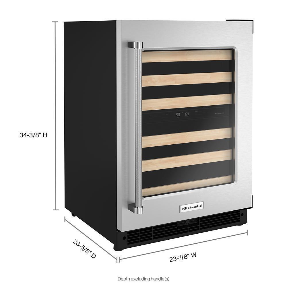 KITCHENAID KUWR214KSB 24"" Undercounter Wine Cellar With Glass Door and Wood-front Racks -...