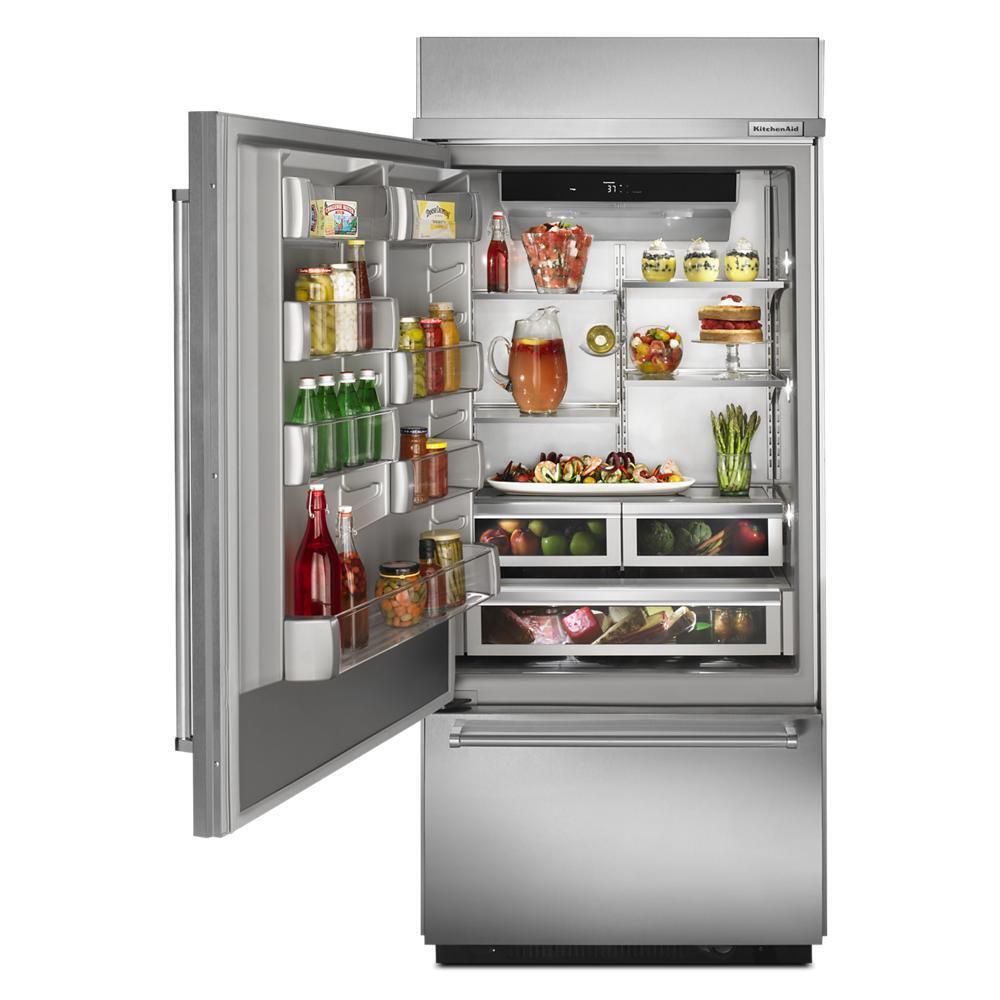 KITCHENAID KBBL306ESS 20.9 Cu. Ft. 36"" Width Built-in Stainless Bottom Mount REFRIGERATOR...