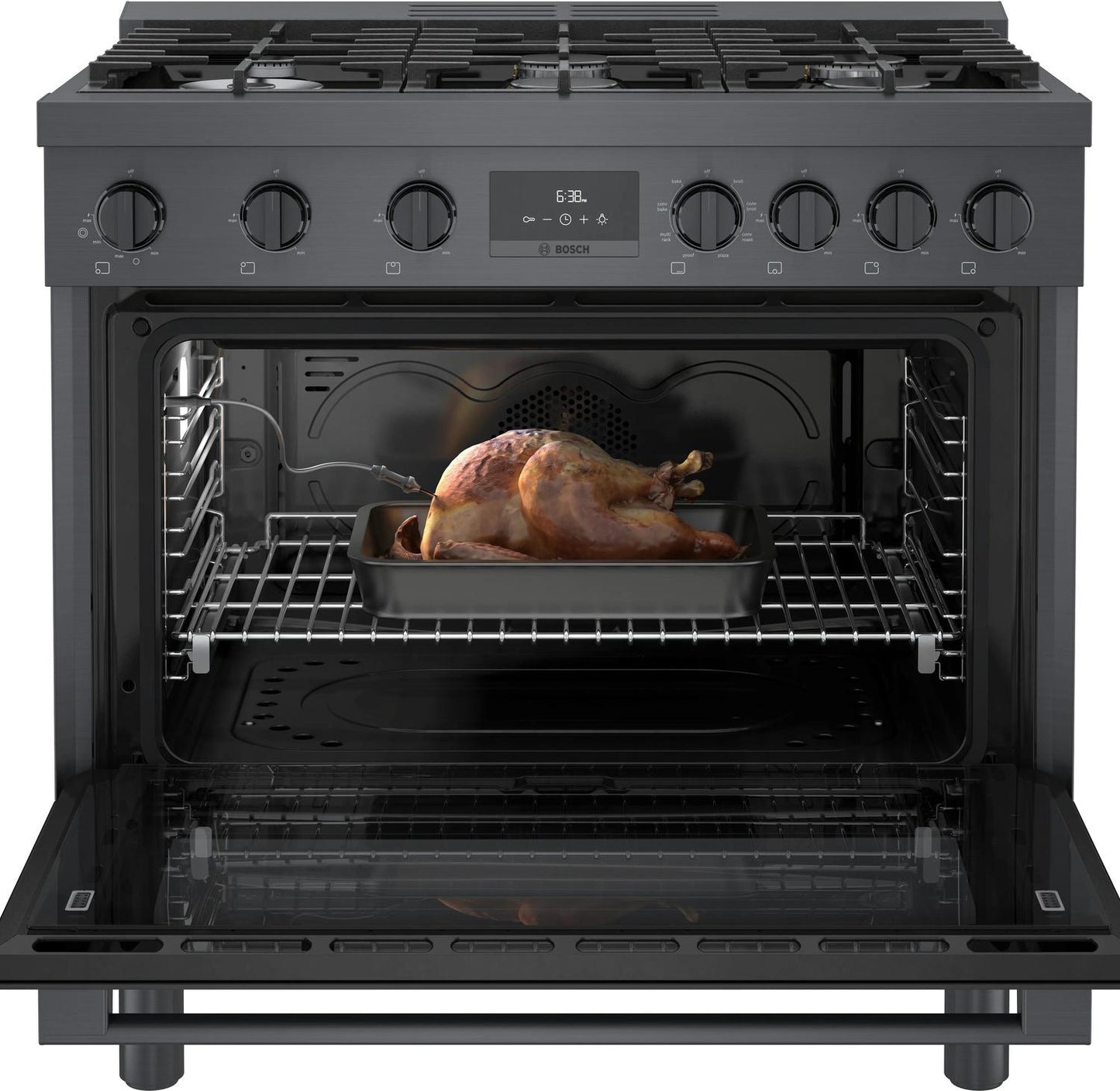 BOSCH HDS8645U 800 Series Dual Fuel Freestanding Range 36'' Black Stainless Steel ...