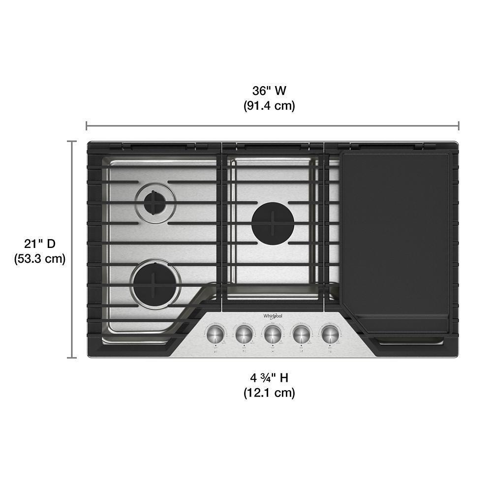WHIRLPOOL WCGK7536PS Whirlpool 36-inch Gas Cooktop With 2-in-1 Hinged Grate To Griddle