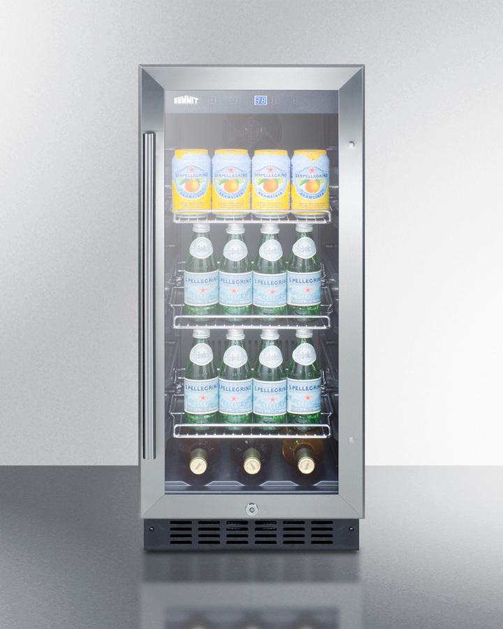 SUMMIT SCR1536BG 15"" Wide Built-in Undercounter Glass Door Beverage Cooler for Home ...