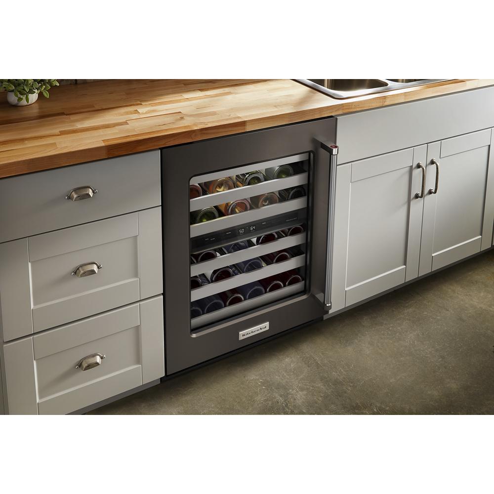KITCHENAID KUWL314KBS 24"" Undercounter Wine Cellar With Glass Door and Metal-front Racks ...