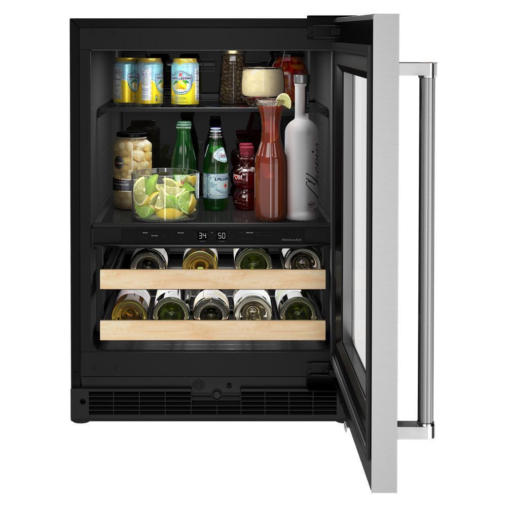 KITCHENAID KUBR214KSB 24"" Beverage Center With Glass Door and Wood-front Racks - Black CA...